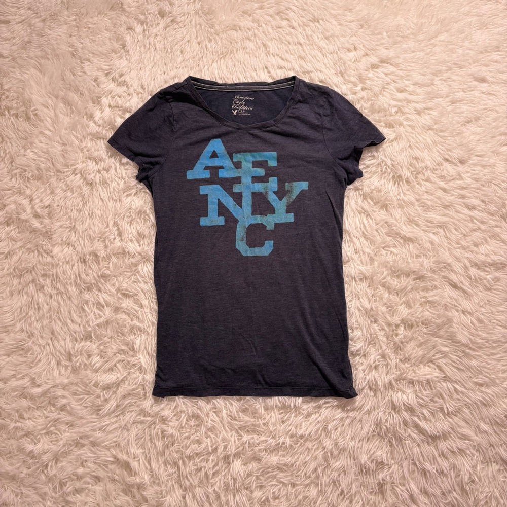 y2k american eagle navy blue graphic top large